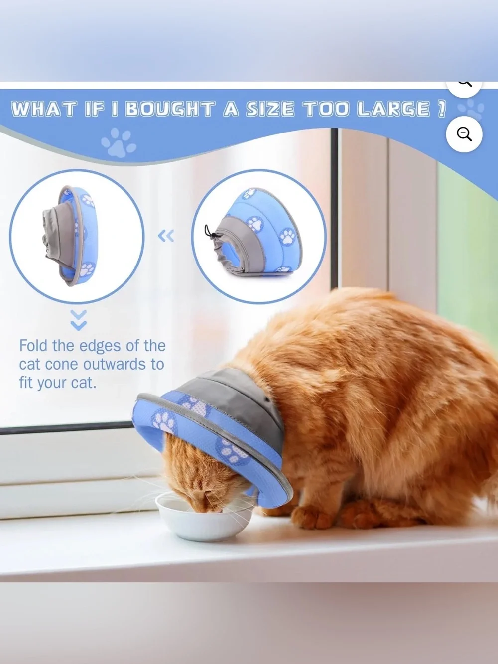 🐈🐩 Blue Paw-Print Soft Pet Recovery Collar for Cats or Dog Size S
